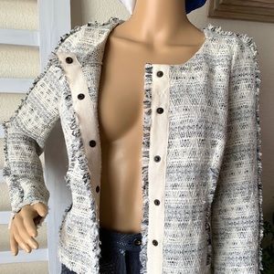 NWOT Zara Fringe Tweed Blazer Snaps zip pockets